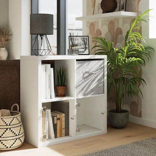 Étagère Modulable 4 Cubes Avec 2 Portes En Verre Goodhome Mixxit Blanc
