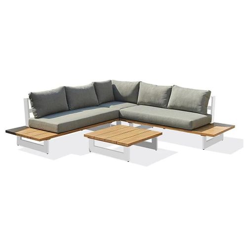 Salon De Jardin Aluminium Lavezzi Dcb Garden Mat Blanc, Gris Et Imitation Bois H. 710cm X L. 820cm