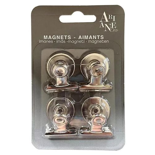 Lot de 4 magnets clips en métal Ariane L.3 x l.3,5 x H.2,5 cm