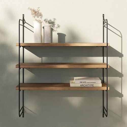 Étagère Murale Modulable 3 Tablettes Et 2 Échelles Effet Noyer Goodhome Rigga H. 87 X L. 60 X P. 19 Cm
