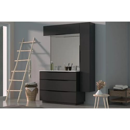 Meuble Sous Vasque À Poser Pamili Noir Mat 120 Cm + Plan Double Vasque En Résine Blanc