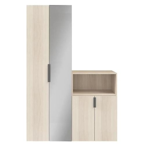 Ensemble De Meubles De Rangement Portes Battantes Miroir Et Effet Chêne Goodhome Atomia H. 225 X L. 150 X P. 47 Cm
