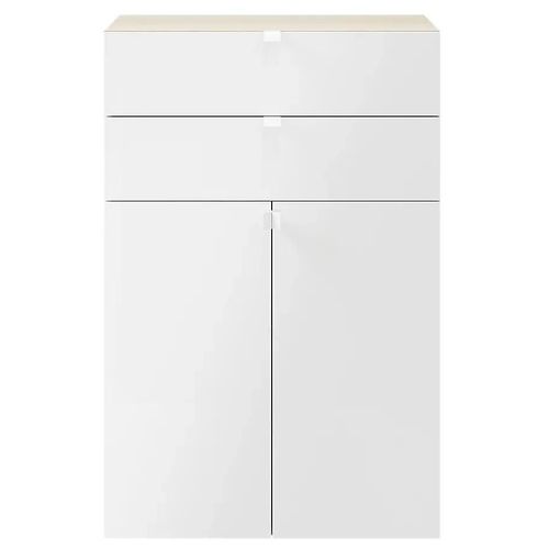 Meuble De Rangement Effet Chêne Portes Battantes Et Tiroir Blancs Goodhome Atomia H. 112,5 X L. 75 X P. 37 Cm