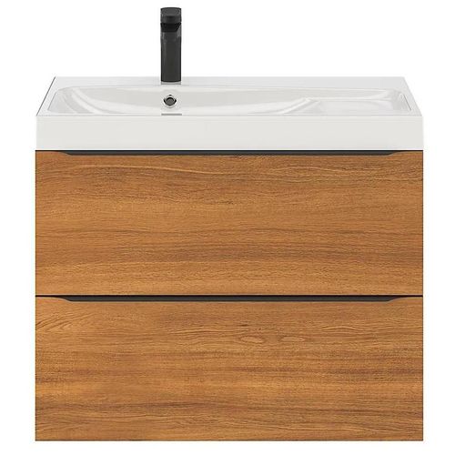 Ensemble Salle De Bains L.80 Cm Meuble À Suspendre Imandra Décor Noyer + Plan Vasque Résine Blanc