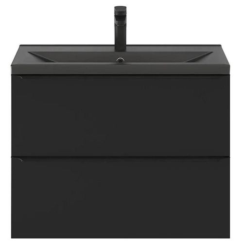 Ensemble Salle De Bains L.80 Cm Meuble À Suspendre Faible Profondeur Imandra Noir Mat + Plan Vasque Céramique Noir