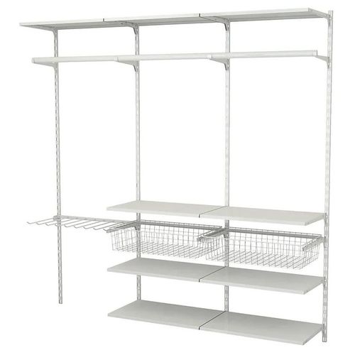 Rangement Ouvert Mural 3 Colonnes Avec Penderie, Porte-Pantalon Et 2 Paniers H.200 X L.198 X P.40 Cm