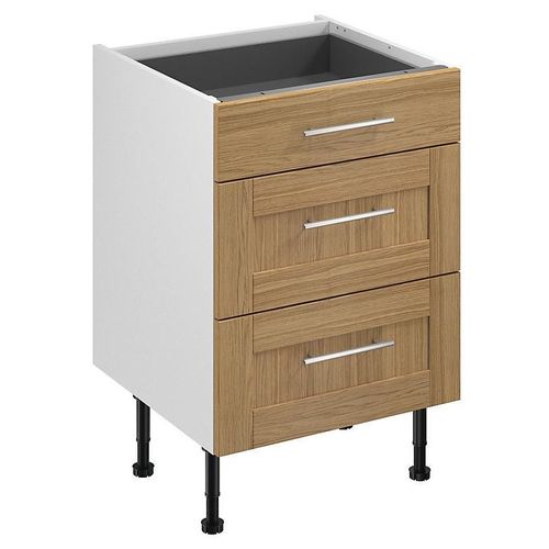 Meuble Bas De Cuisine Avec 1 Tiroir Et 2 Casseroliers Goodhome Verbena Chêne Massif L. 60 X H. 72 Cm
