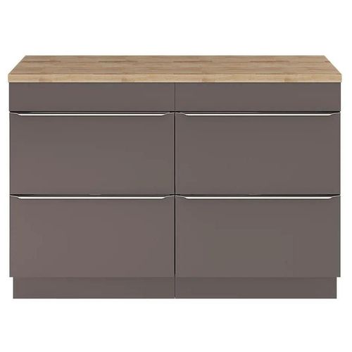 Ensemble Salle De Bains L.120 Cm Meuble À Poser Imandra Gris Taupe Brillant + Plan De Toilette Chêne