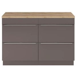 Ensemble Salle De Bains L.120 Cm Meuble À Poser Imandra Gris Taupe Brillant + Plan De Toilette Chêne