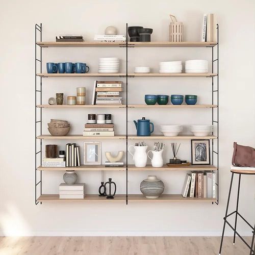 Étagère Murale Modulable 12 Tablettes Et 3 Échelles Effet Chêne Goodhome Rigga H. 171,2 X L. 160 X P. 29 Cm