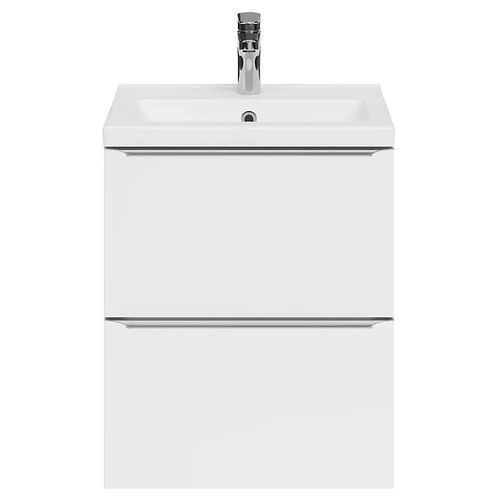 Ensemble Salle De Bains L.50 Cm Meuble À Suspendre Faible Profondeur Imandra Blanc Brillant + Plan Vasque Céramique Blanc