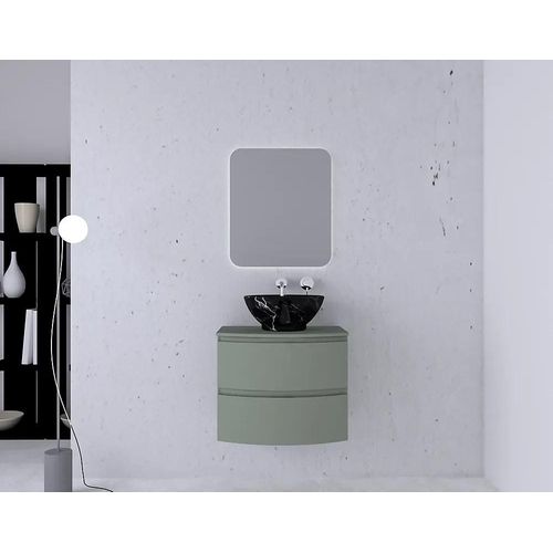 Ensemble Vague L.70 Cm Meuble Sous Vasque Kaki Mat À Suspendre + Plan De Toilette Kaki Mat