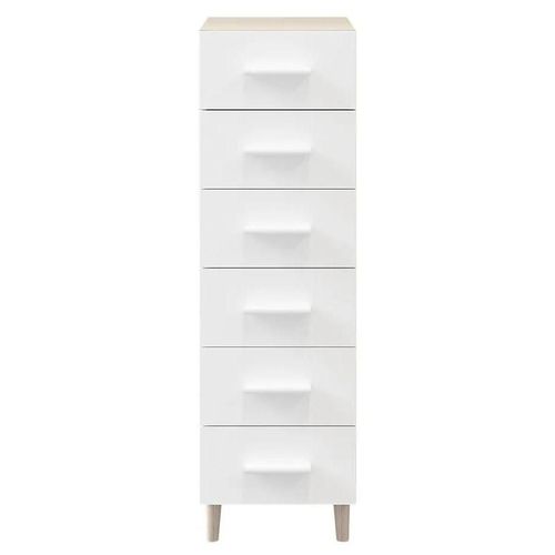 Commode Sur Pieds Blanche Et Effet Chêne 6 Tiroirs Goodhome Atomia H. 123,5 X L. 37,5 X P. 45 Cm