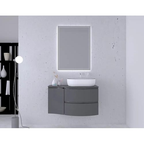 Ensemble Vague L.104 Cm Meuble Sous Vasque À Suspendre Gris Anthracite Brillant + Plan De Toilette + Complément Gauche