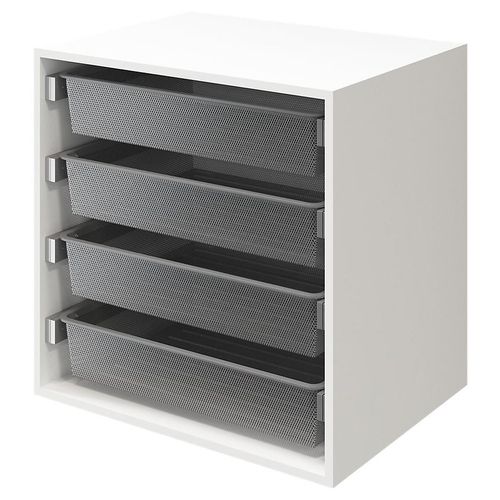 Meuble De Rangement Cube Blanc Avec 4 Paniers Coulissants Filaires Goodhome Atomia H. 75 X L. 75 X P. 58 Cm