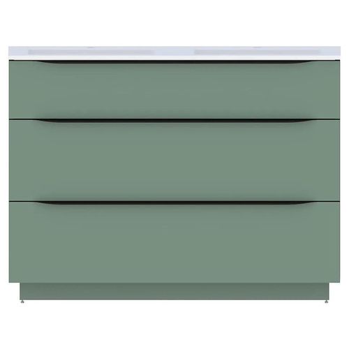 Meuble Sous Vasque À Poser Pamili Vert Sauge Mat 120 Cm + Plan Double Vasque En Résine Blanc