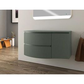 Ensemble Sous Vasque + Plan De Toilette Pour Vasque À Poser À Gauche L.104 Cm, Vert Mat Strié, Vague