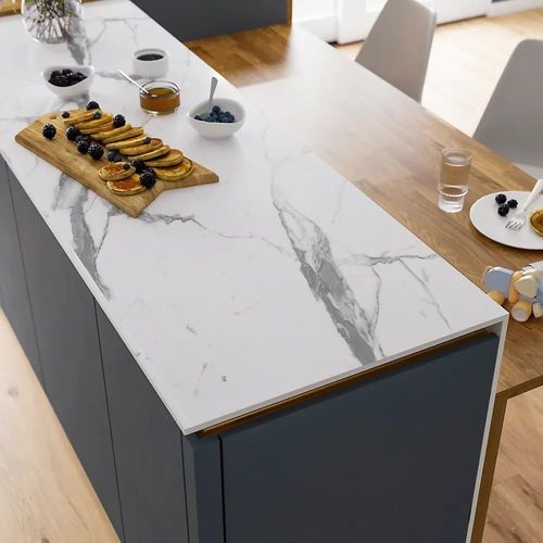 Plan De Travail Compact Aspect Marbre Blanc Goodhome Nepeta L.300 X L.62 X Ép.1,2 Cm