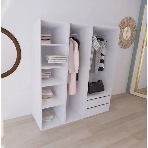 Dressing Blanc Double Penderies Et 2 Tiroirs Goodhome Atomia H. 187,5 X L. 175 X P. 58 Cm