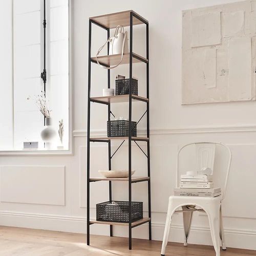 Étagère De Rangement Style Industriel Napari 5 Cases Bois Et Métal H. 190 X L. 40 Cm