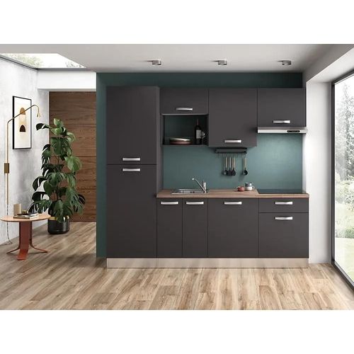 Cuisine Complète Montée All In Laetitia Gris Anthracite L. 240 Cm Avec Électroménager