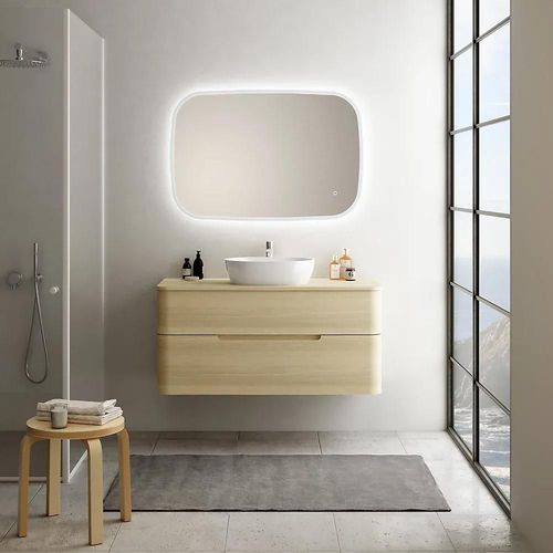 Ensemble Salle De Bains L. 119 Cm Meuble Sous Vasque + Plan De Toilette Décor Bois Natuel Alba