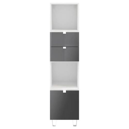 Colonne De Rangement Blanche Sur Pieds Avec Tiroirs Et Porte Anthracite Brillant Goodhome Atomia H. 161 X L. 37,5 X P. 35 Cm