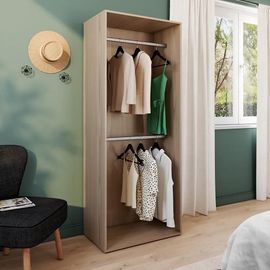 Dressing Effet Chêne Double Penderie Goodhome Atomia H. 187,5 X L. 75 X P. 45 Cm