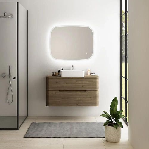 Ensemble Salle De Bains L. 104 Cm Meuble Sous Vasque + Plan De Toilette Décor Noyer Alba