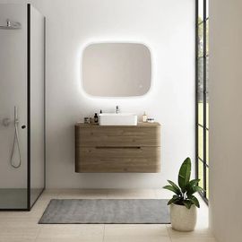 Ensemble Salle De Bains L. 104 Cm Meuble Sous Vasque + Plan De Toilette Décor Noyer Alba