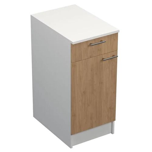 Meuble Bas De Cuisine 1 Porte Et 1 Tiroir Avec Plan De Travail Primalight Décor Chêne L. 40 Cm X H. 87,9 Cm
