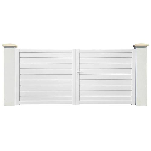 Portail Battant Premium Fidji En Pvc Blanc Persienné Cadre Aluminium Intégré L 3,5m X H 1.55m