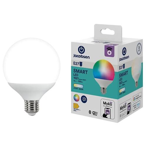 Ampoule Led Connectée Myko E27 Globe Ø10cm 1521lm=100w Variation De Blancs Et Couleurs Jacobsen Blanc