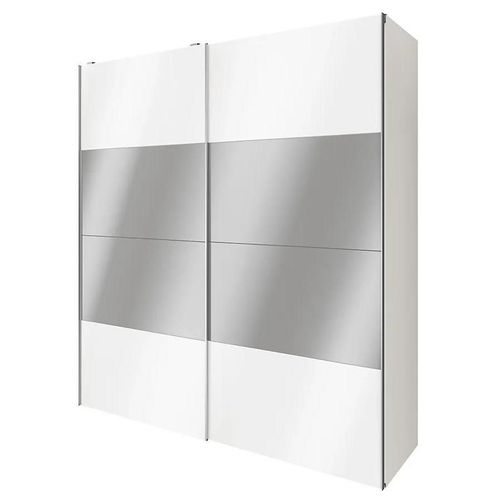 Armoire Penderie Portes Coulissantes Blanches Brillantes Et Miroir Goodhome Atomia H. 225 X L. 200 X P. 63,5 Cm