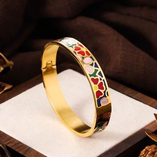 Bracelet Vintage En Métal Et Acier Inoxydable, Émail, Motif Géométrique Élargi Et Ouvrable, Bijoux De Poignet Quotidiens Pour Femmes 5-2-2