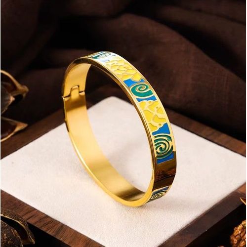 Bracelet Vintage En Métal Et Acier Inoxydable, Émail, Motif Géométrique Élargi Et Ouvrable, Bijoux De Poignet Quotidiens Pour Femmes 5-2-3