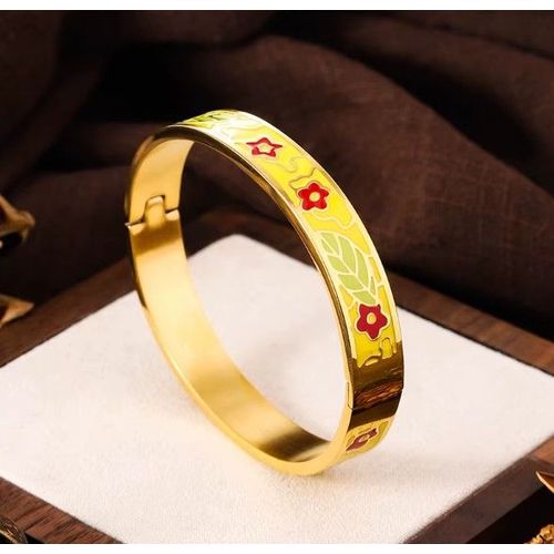 Bracelet Vintage En Métal Et Acier Inoxydable, Émail, Motif Géométrique Élargi Et Ouvrable, Bijoux De Poignet Quotidiens Pour Femmes 5-2-6