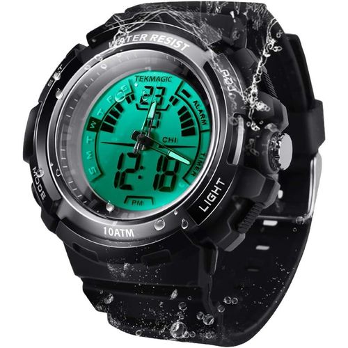 Gouts Et Couleurs10 Atm Lumineux Imperméable Montre De Plongée Numérique Avec Chronomètre Et Fonctions D'alarme, Supporte L'affichage Du Double Fuseau Horaire, Mouvements Analogiques Et Numériques