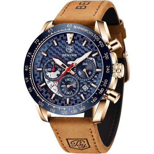 Gouts Et Couleursmontre Homme Etanche Chronographe Lumineuses Classique Montres Bracelet En Cuir Grand Cadran Date Analogique Homme Cadeau Élégant