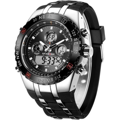 Gouts Et Couleursmontres De Sport Pour Homme Étanche, Chronomètre, Date, Alarme, Lumineux, Numérique, Analogique, Militaire, Avec Bracelet En Caoutchouc