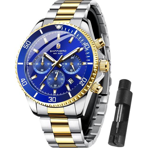 Gouts Et Couleursmontre Homme Chronographe 50m Etanche Montres Analogique Quartz Classique Luxe Mode Sport Montres Bracelet Acier Inoxydable Cadeau Élégant Pour Hommes