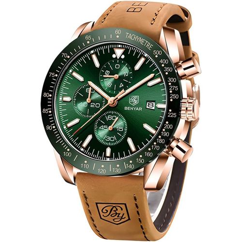 Gouts Et Couleursbenyar Montre Pour Homme Quartz Sport Chronographe Mode Affaires Marque De Luxe Montre Étanche Analogique Date Homme Montre En Cuir Marron Homme