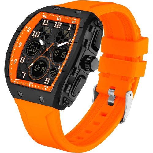 Gouts Et Couleursmontre Analogique Numérique Pour Homme - Étanche - Style Militaire - Style Décontracté - Quartz - Avec Chronomètre Led - Compte À Rebours - Alarme - Écran Incurvé