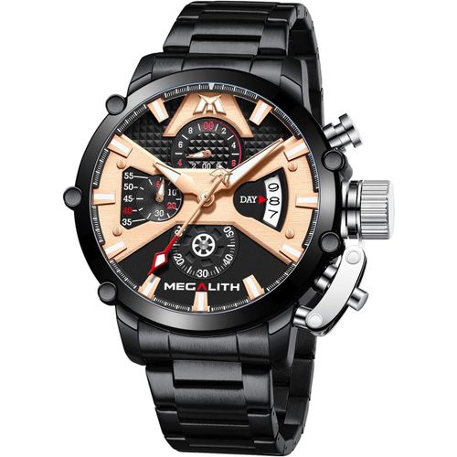 Gouts Et Couleursmontre Homme Acier 45mm Chronographe Montre Bracelet Etanche Analogique Design Montres Grande Quartz Calendrier Lumineux, Cadeaux Pour Hommes