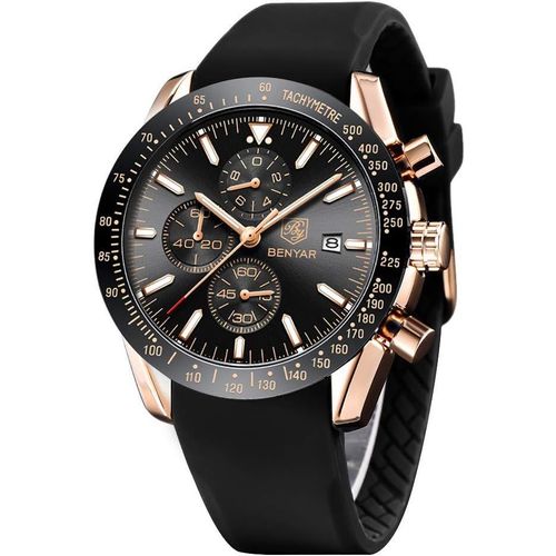 Gouts Et Couleursbenyar Montre Analogique À Quartz Pour Homme Avec Bracelet En Caoutchouc Montre Homme Chronographe Montres Étanches Hommes