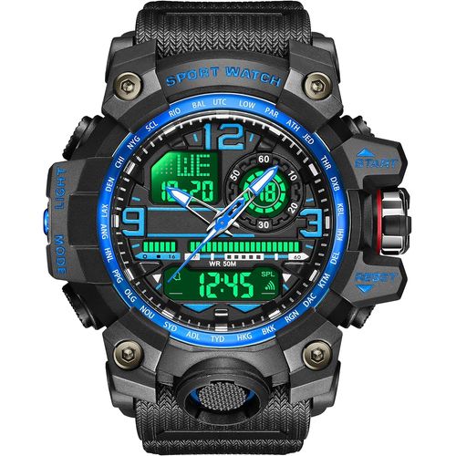 Gouts Et Couleursmontre De Sport Pour Homme,50m Etanche Numérique Digitale Montre Avec Led Lumière Alarme Et Course À Pied Calendrier Date Bleu