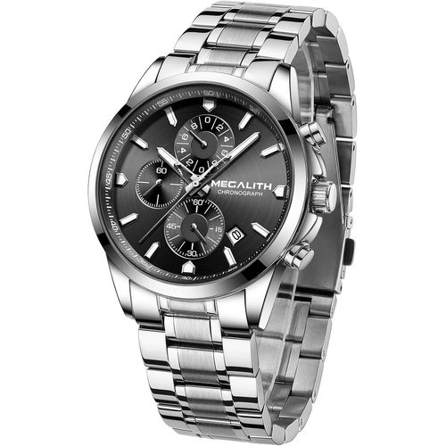 Gouts Et Couleursmontre Homme Argent Acier Etanche Montres Chronographe Analogique Quartz Montre Bracelet Homme Mode Lumineux Calendrier