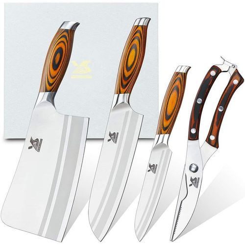 Ensemble De Couteaux De Cuisine 4 Pièces, Ensemble De Couteaux Asiatiques En Acier Allemand Pour Coupe Polyvalente