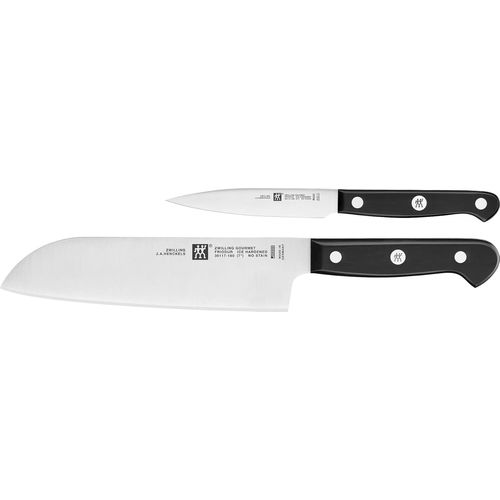 Gourmet Set De Couteaux, 2 Pièces (Couteau À Larder Et À Garnir 10 Cm, Couteau Santoku 18cm), Acier Spécial Inoxydable, Manche Ergonomique En Plastique, Noir, Fabriqué En Allemagne