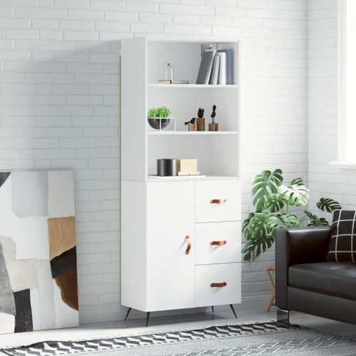 Buffet Haut Blanc 69,5x34x180 Cm Bois D'ingénierie
